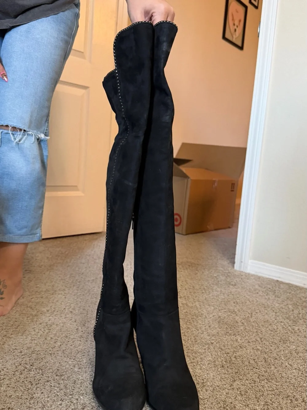 Black Women's Knee-High Block Heel Boots